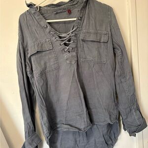 Gray Lace-Up Long Sleeve Shirt